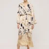 Access Abstract Print Jacket With Fringes Sand