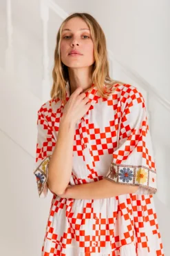 Bonté Koko Embroidered Trim Dress Poppy Red