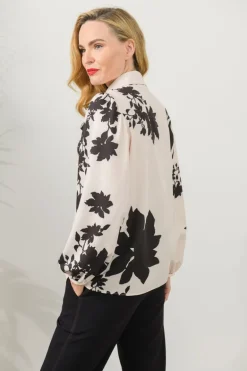 Caroline Kilkenny Lilibet Blouse Black Flower Print