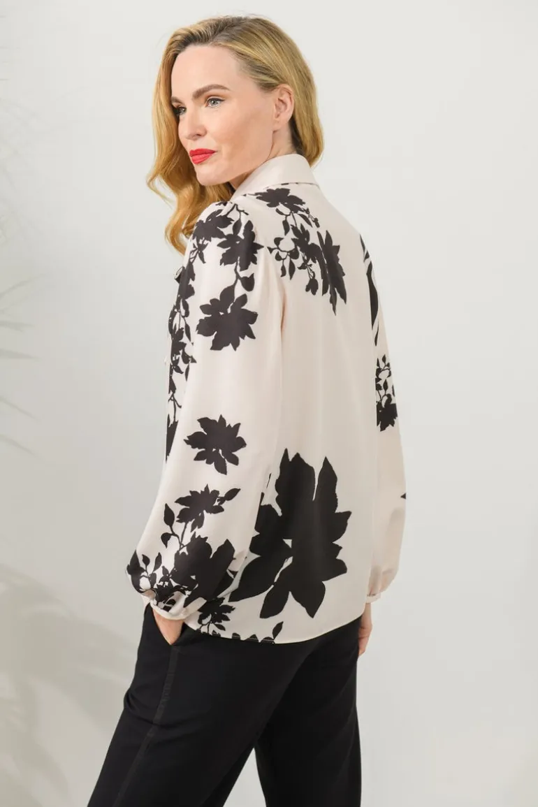 Caroline Kilkenny Lilibet Blouse Black Flower Print