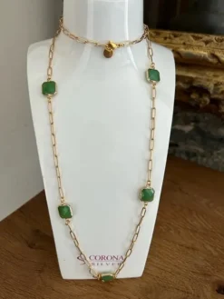 Corona Silver Necklace Gold/Green