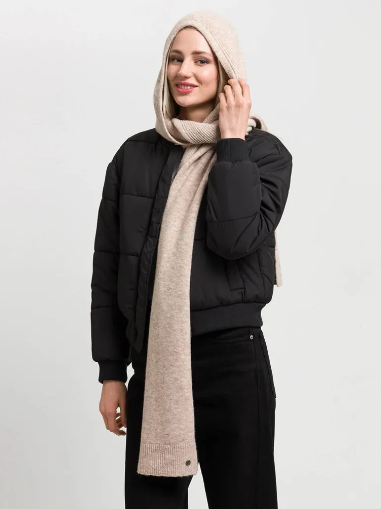 Fraas Ribbed Knitted Wool Hooded Blend Scarf Cashew