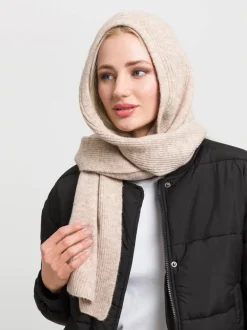 Fraas Ribbed Knitted Wool Hooded Blend Scarf Cashew