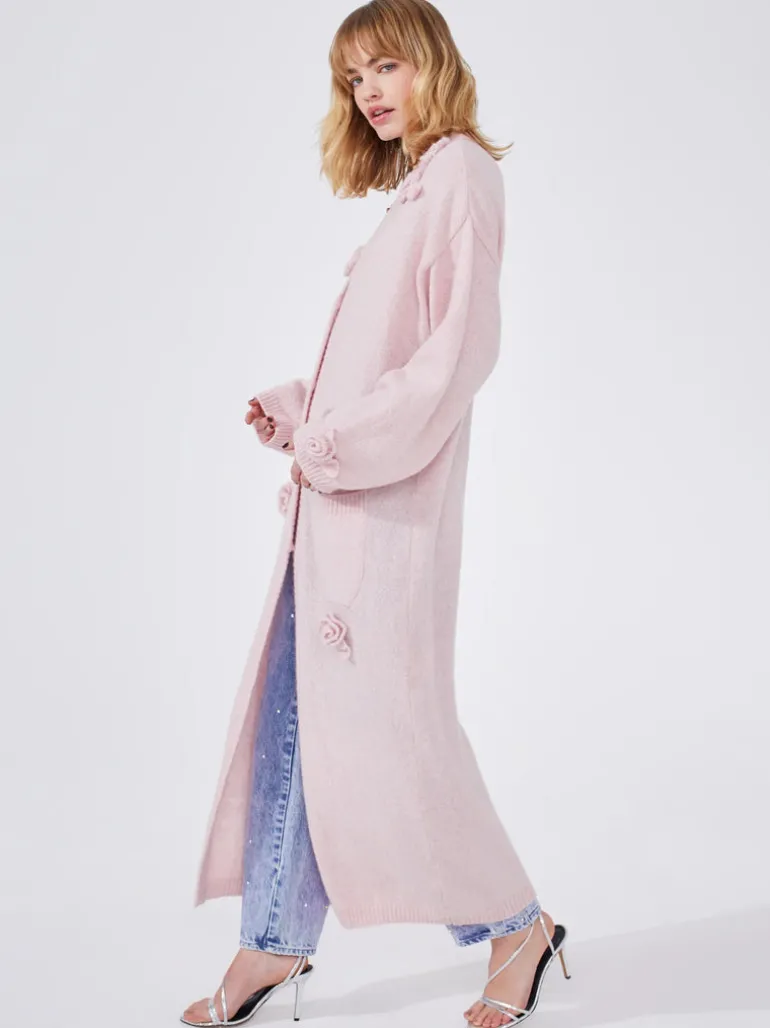 Hayley Menzies Alma Alpaca Crochet Flower Crochet Long Cardigan Pink