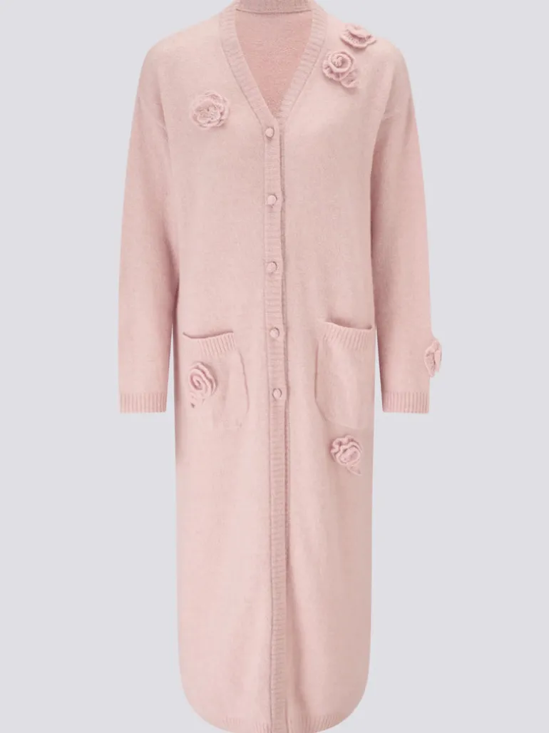 Hayley Menzies Alma Alpaca Crochet Flower Crochet Long Cardigan Pink