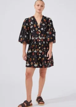 Hayley Menzies Esmeralda Embroidered Short Dress Black Multi