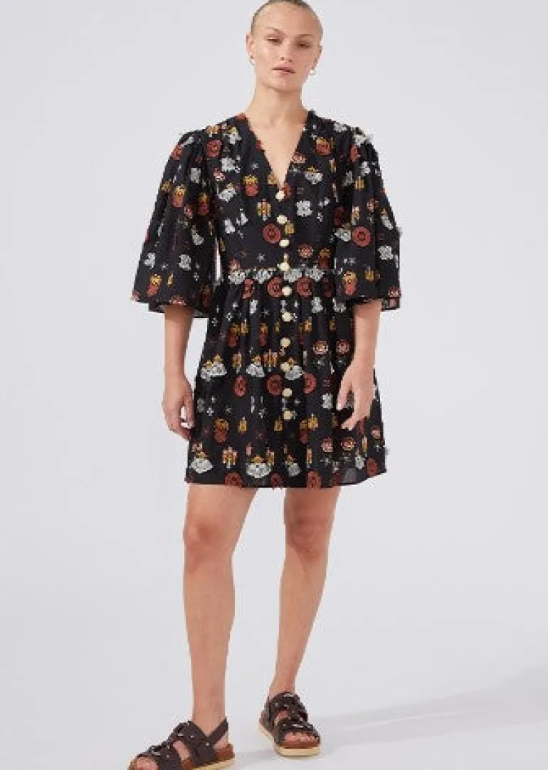 Hayley Menzies Esmeralda Embroidered Short Dress Black Multi