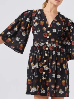 Hayley Menzies Esmeralda Embroidered Short Dress Black Multi