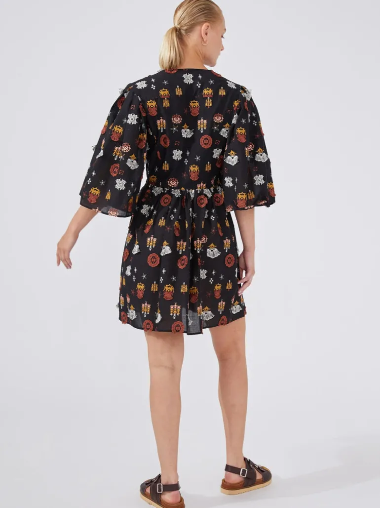 Hayley Menzies Esmeralda Embroidered Short Dress Black Multi