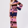 Hayley Menzies Shimmer Stripe One Sleeve Maxi Dress