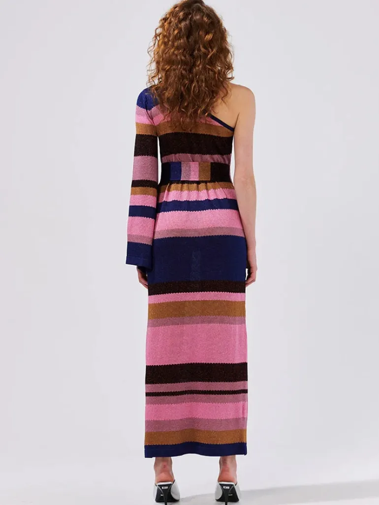 Hayley Menzies Shimmer Stripe One Sleeve Maxi Dress