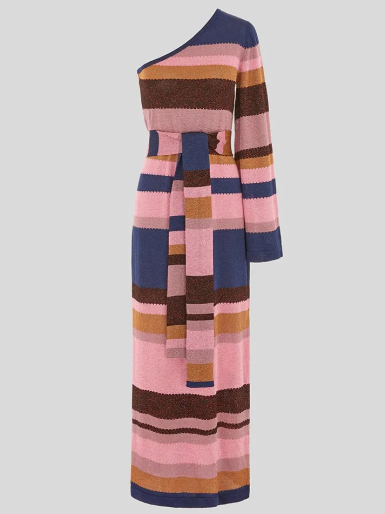 Hayley Menzies Shimmer Stripe One Sleeve Maxi Dress