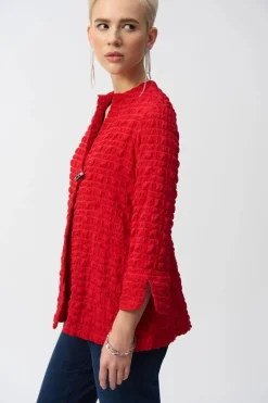 Joseph Ribkoff Bubble Jacquard Jacket Radiant Red
