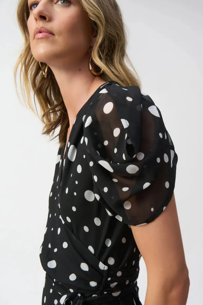 Joseph Ribkoff Chiffon Polka Dot Print Wrap Dress