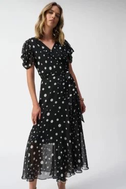 Joseph Ribkoff Chiffon Polka Dot Print Wrap Dress