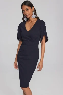 Joseph Ribkoff Crepe Sheath Dress Midnight Blue