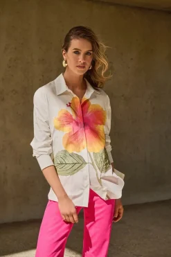 Joseph Ribkoff Embroidered Flower Shirt Vanilla Multi