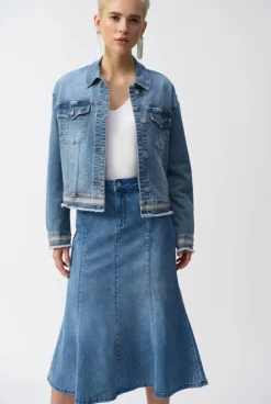 Joseph Ribkoff Embroidered Denim Jacket Vintage Blue