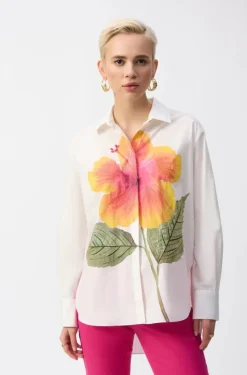 Joseph Ribkoff Embroidered Flower Shirt Vanilla Multi