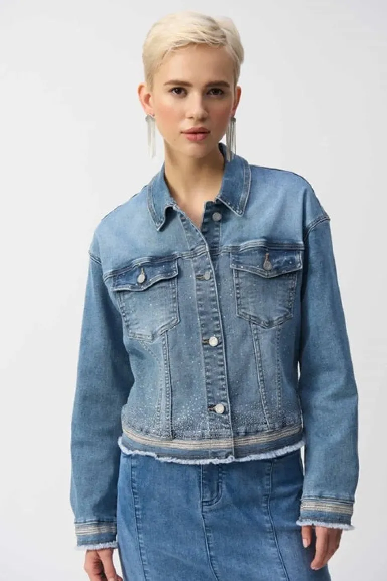 Joseph Ribkoff Embroidered Denim Jacket Vintage Blue