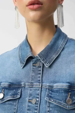 Joseph Ribkoff Embroidered Denim Jacket Vintage Blue