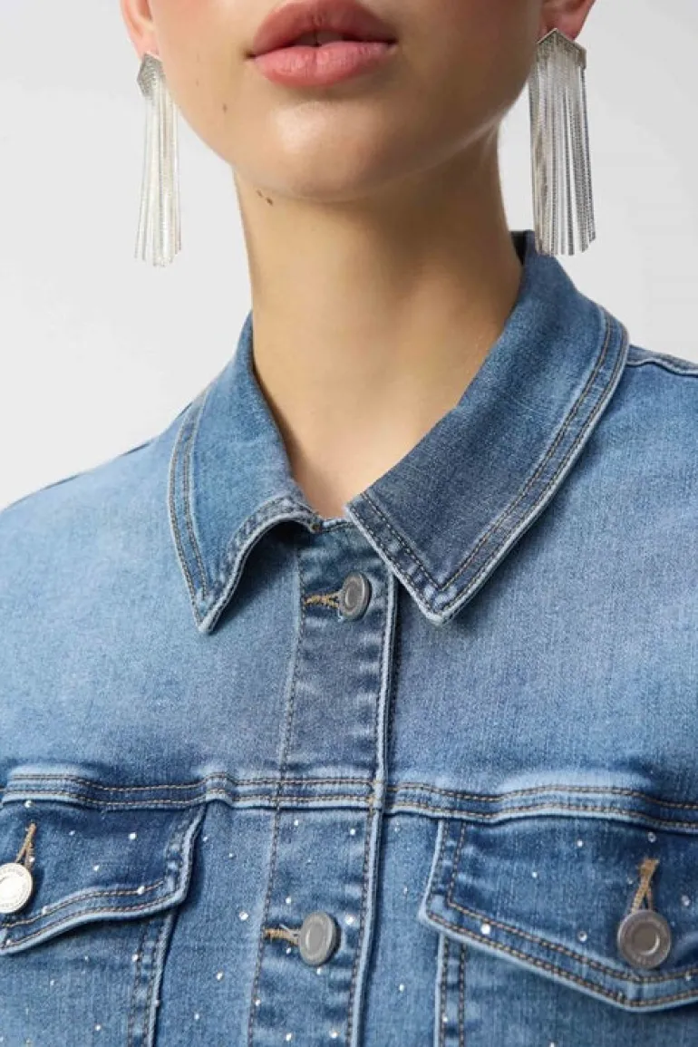Joseph Ribkoff Embroidered Denim Jacket Vintage Blue