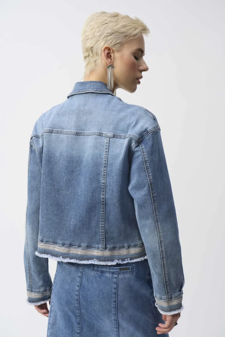 Joseph Ribkoff Embroidered Denim Jacket Vintage Blue