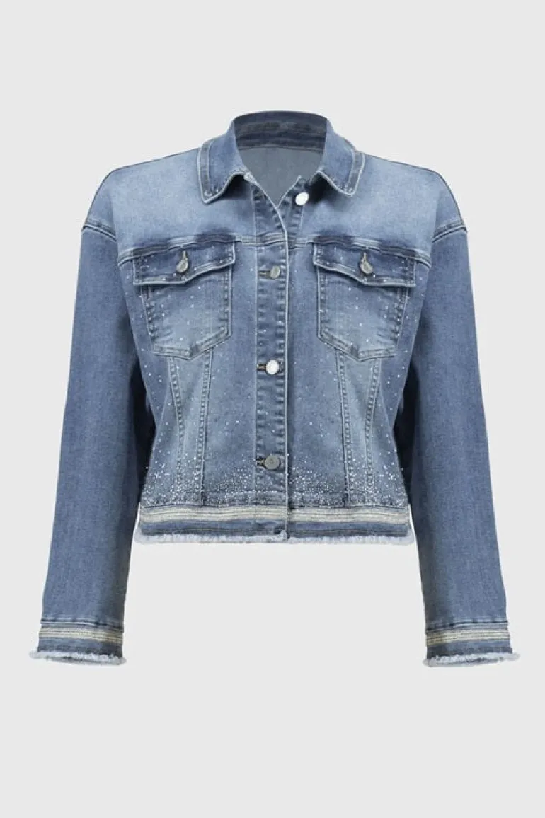 Joseph Ribkoff Embroidered Denim Jacket Vintage Blue