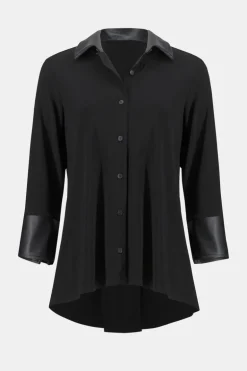 Joseph Ribkoff Faux Leather Trim Shirt Black