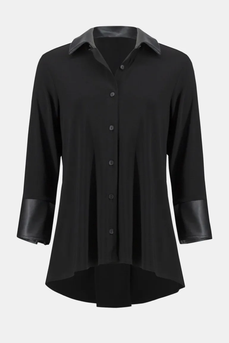 Joseph Ribkoff Faux Leather Trim Shirt Black