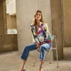 Joseph Ribkoff Faux Suede Face Print Jacket Vanilla Multi