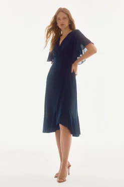 Joseph Ribkoff Flutter Sleeve Wrap Dress Midnight Blue