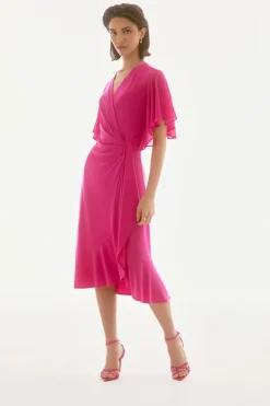 Joseph Ribkoff Flutter Sleeve Wrap Dress Geranium
