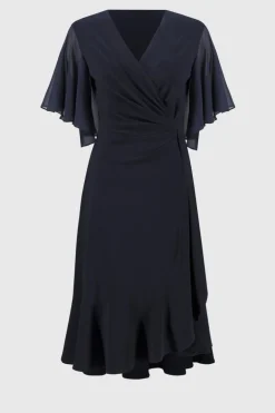 Joseph Ribkoff Flutter Sleeve Wrap Dress Midnight Blue