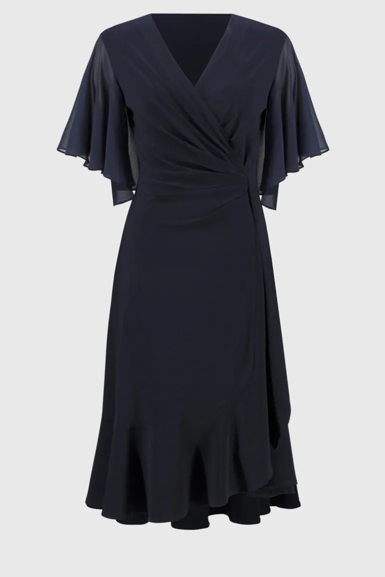 Joseph Ribkoff Flutter Sleeve Wrap Dress Midnight Blue