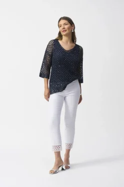 Joseph Ribkoff High Waist Embroidered Trouser White