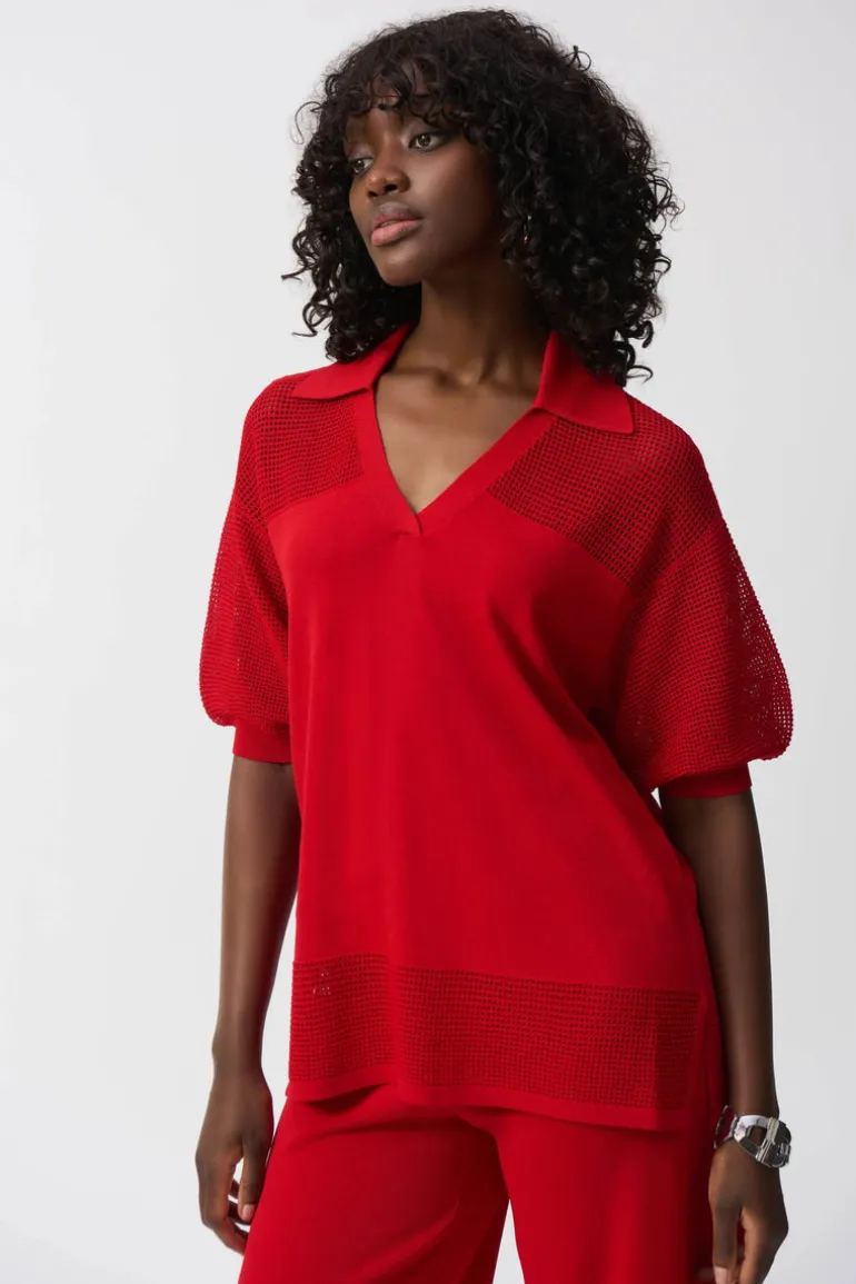 Joseph Ribkoff Knit V-Neck Pullover Radiant Red
