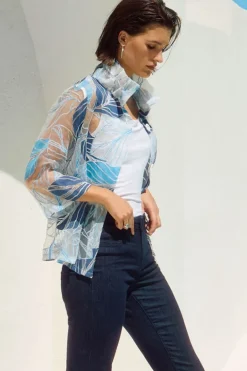 Joseph Ribkoff Leaf Print Jacket Blue Multi