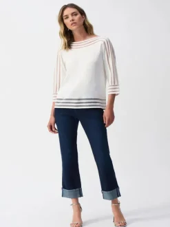 Joseph Ribkoff Mesh Stripe Detail Top Vanilla