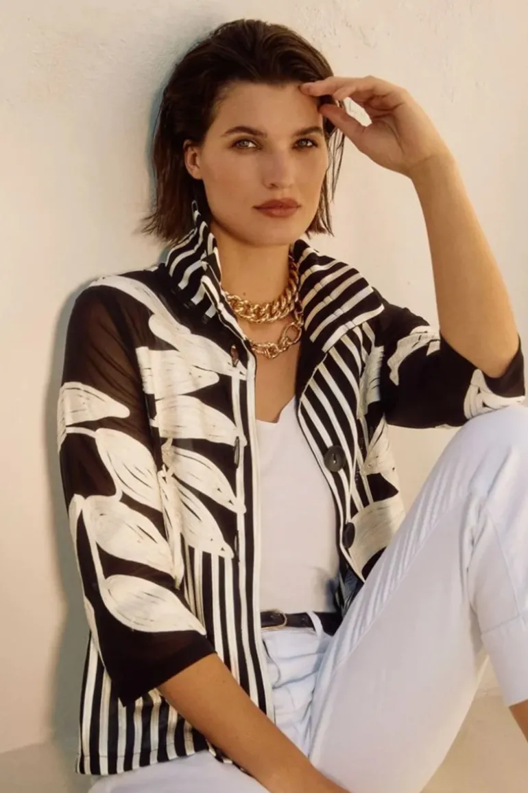 Joseph Ribkoff Mesh-Satin Jacket Black/Vanilla