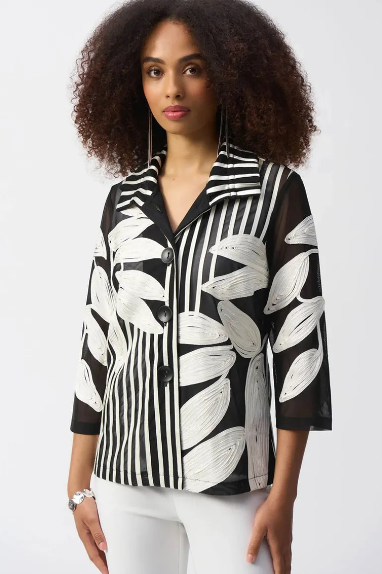 Joseph Ribkoff Mesh-Satin Jacket Black/Vanilla