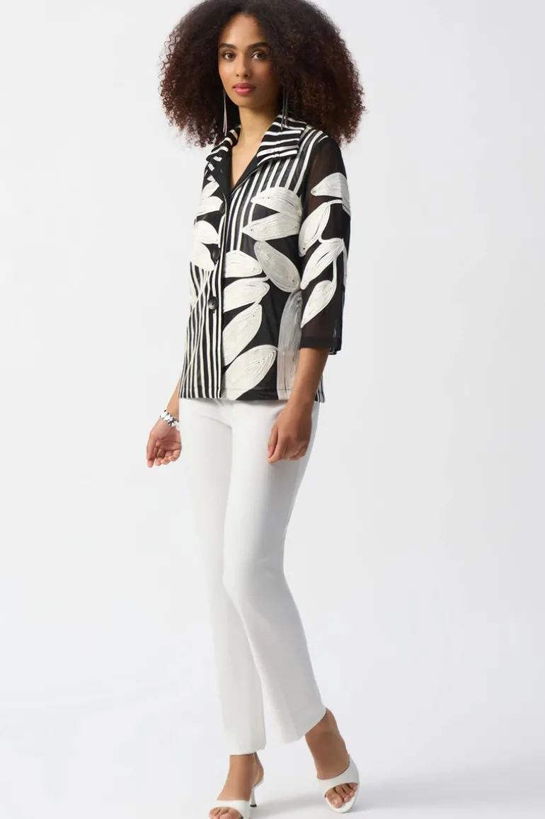 Joseph Ribkoff Mesh-Satin Jacket Black/Vanilla