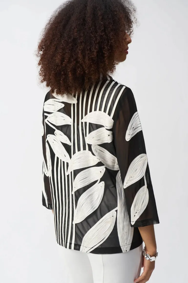 Joseph Ribkoff Mesh-Satin Jacket Black/Vanilla
