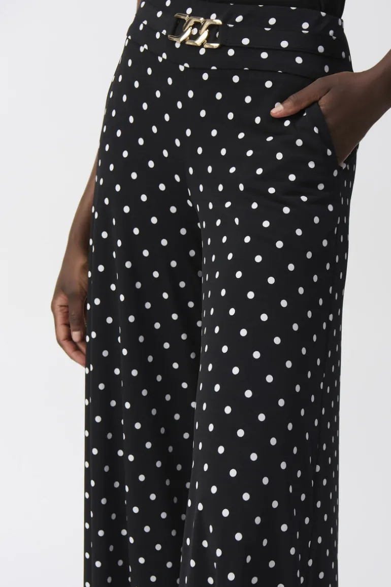 Joseph Ribkoff Polka Dot Wide Leg Trouser Black/Vanilla