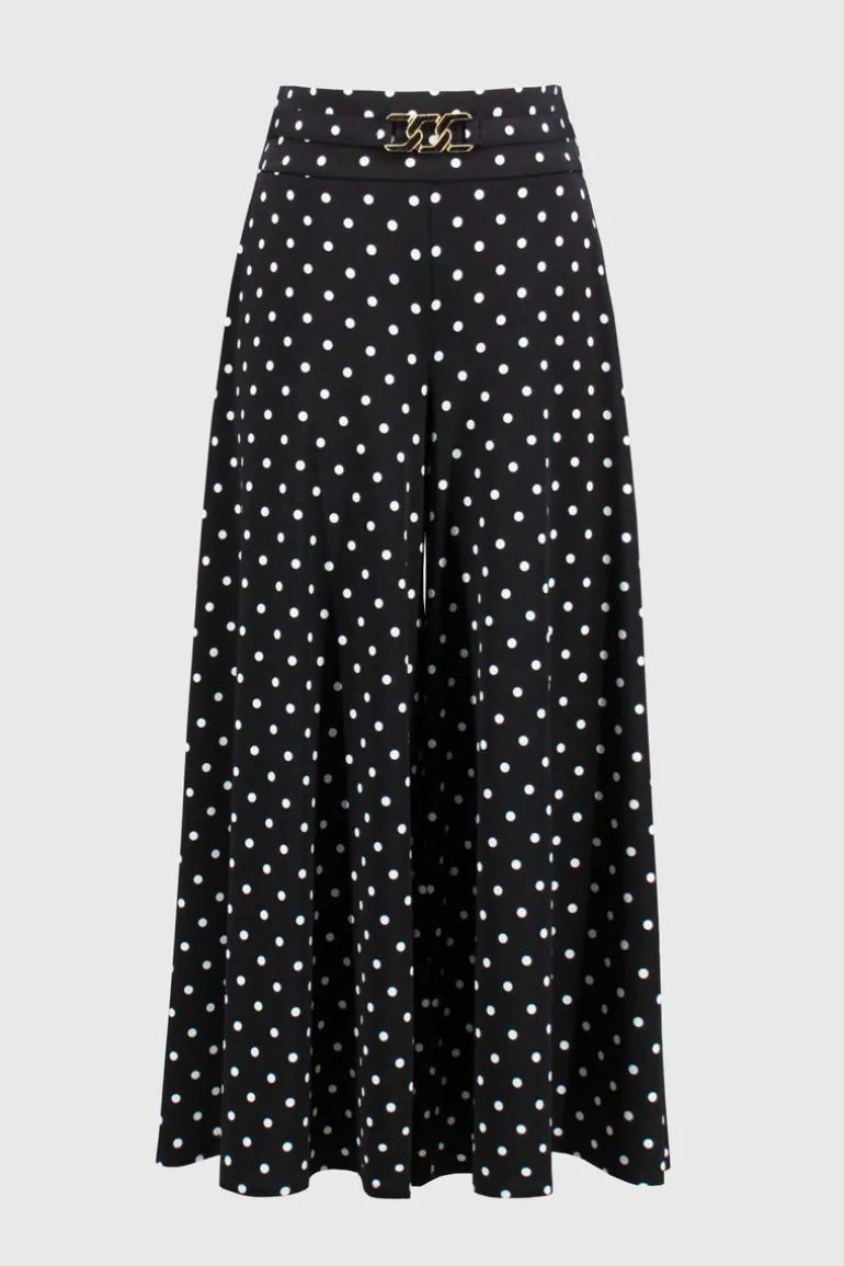 Joseph Ribkoff Polka Dot Wide Leg Trouser Black/Vanilla