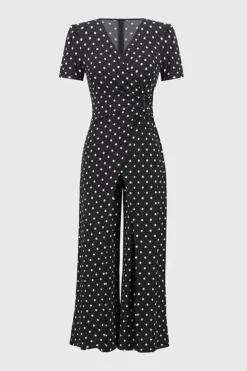 Joseph Ribkoff Polka Dot Print Jumpsuit Black/Vanilla
