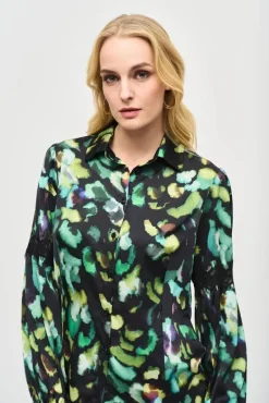 Joseph Ribkoff Satin Abstract Print Blouse Black Multi
