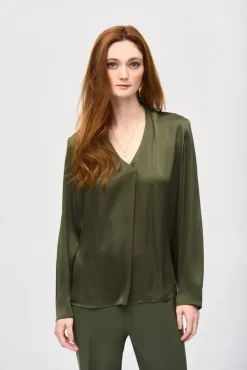 Joseph Ribkoff Satin Blouse Iguana Khaki