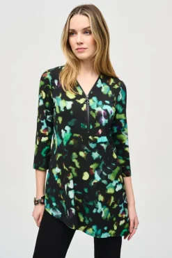 Joseph Ribkoff Silky Knit Abstract Print Tunic Black Multi