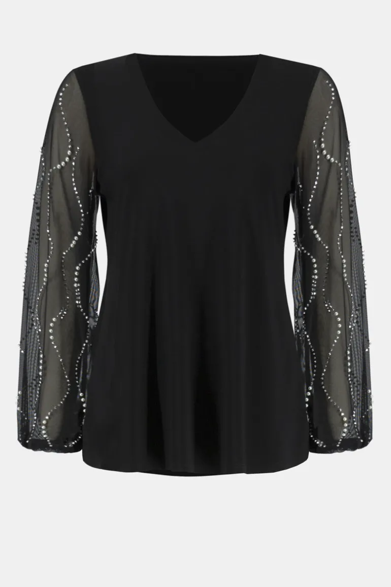 Joseph Ribkoff Silky Knit Tunic With Beaded Sleeves Black
